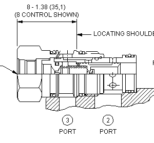 DVCC-8FN Sun Hydraulics 3-way Valve – installation dimensions drawing, cavity T-2A