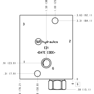 E2I Sun Hydraulics Ninety degree with reverse flow check - reducing Line mount manifold drawing