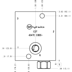 E2T Sun Hydraulics Ninety degree with reverse flow check - reducing Line mount manifold drawing