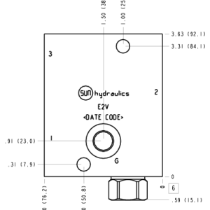 E2V Sun Hydraulics Ninety degree with reverse flow check - reducing Line mount manifold drawing