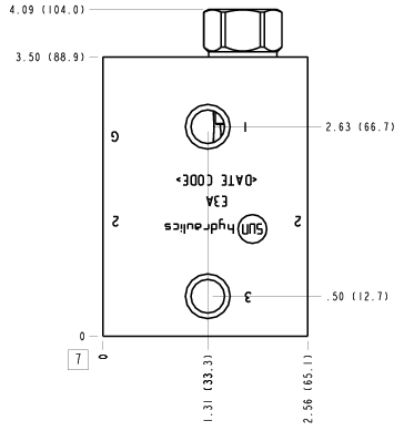 E3A Sun Hydraulics Through port 2 with reverse flow check Line mount manifold drawing