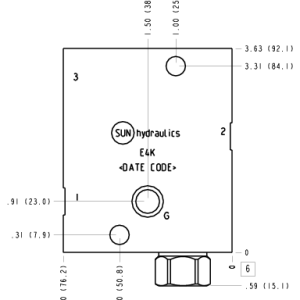 E4K Sun Hydraulics Ninety degree with reverse flow check - reducing Line mount manifold drawing