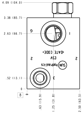 E5V Sun Hydraulics Through port 2 with reverse flow check and high capacity port 3 Line mount manifold drawing