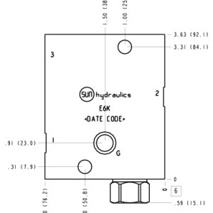 E6K Sun Hydraulics Ninety degree with reverse flow check - sequence Line mount manifold drawing