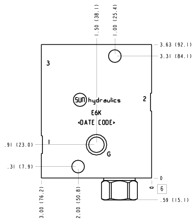 E6K Sun Hydraulics Ninety degree with reverse flow check - sequence Line mount manifold drawing