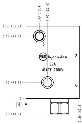 E7A Sun Hydraulics Through port 1 with reverse flow check Line mount manifold drawing