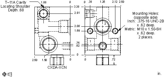 E7K Sun Hydraulics Through port 1 with reverse flow check Line mount manifold drawing