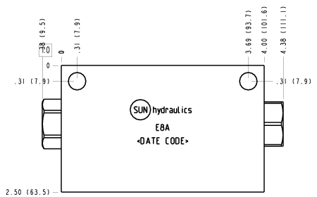 E8A – 2 cylinder sequence, with reverse checks – E8A_10B E8A Sun Hydraulics 2 cylinder sequence, with reverse checks Line mount manifold drawing