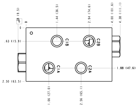 E8A Sun Hydraulics 2 cylinder sequence, with reverse checks Line mount manifold drawing
