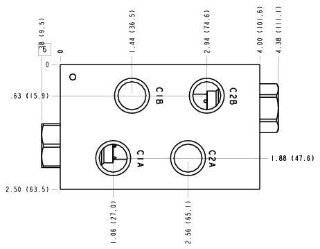E8B Sun Hydraulics 2 cylinder sequence, with reverse checks Line mount manifold drawing
