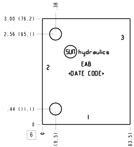 EAB Sun Hydraulics Ninety degree with high capacity port 3 Line mount manifold drawing