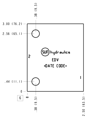 EDV Sun Hydraulics Port 3 connected to port 2 Line mount manifold drawing