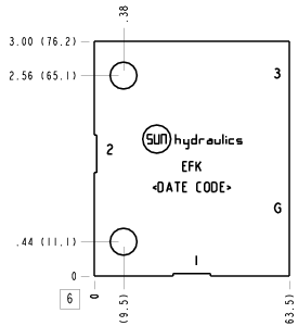 EFK Sun Hydraulics Ninety degree with gauge port Line mount manifold drawing