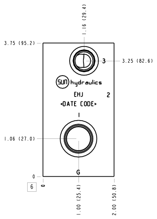 EHJ Sun Hydraulics Through port 1 with gauge port Line mount manifold drawing