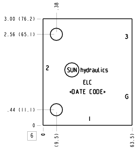 ELC Sun Hydraulics Ninety degree with high capacity port 3 and gauge port Line mount manifold drawing