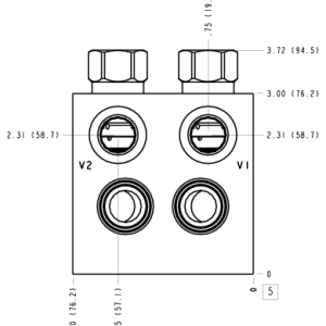 EQU Sun Hydraulics Cushion lock with make up checks and shuttle Line mount manifold drawing