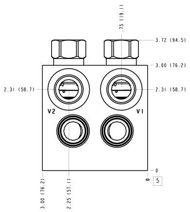 EQV Sun Hydraulics Cushion lock with make up checks and shuttle Line mount manifold drawing