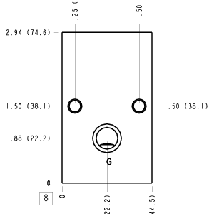 FEA Sun Hydraulics Through port with gauge port Line mount manifold drawing