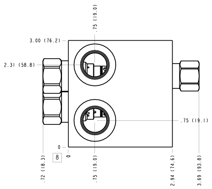 FHE Sun Hydraulics Cross port with make up checks Line mount manifold drawing