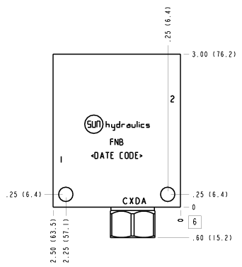 FNB Sun Hydraulics Ninety degree with reverse flow check Line mount manifold drawing