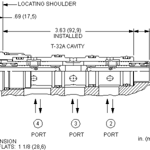 FSDG-XAN Sun Hydraulics Flow divider-combiner Valve – installation dimensions drawing, cavity T-32A