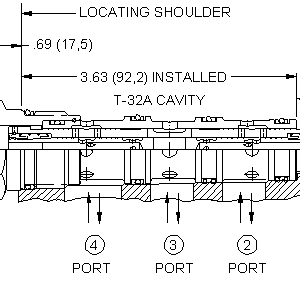 FSDH-XAN Sun Hydraulics Flow divider-combiner Valve – installation dimensions drawing, cavity T-32A