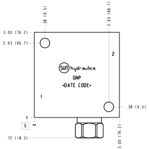 GNP Sun Hydraulics Ninety degree with reverse flow check Line mount manifold drawing