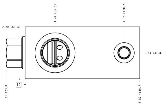 H2M Sun Hydraulics Ninety degree with reverse flow check - reducing Line mount manifold drawing