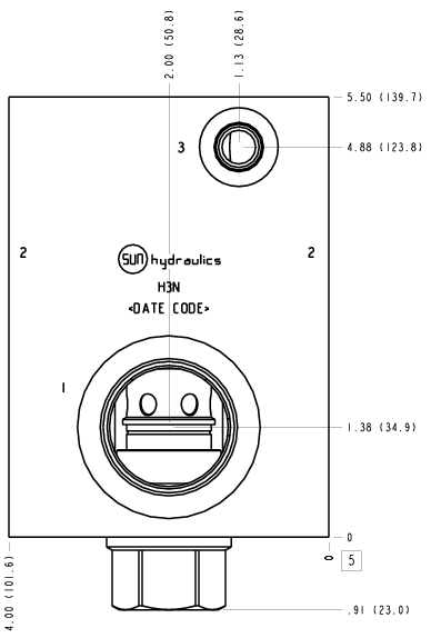 H3N Sun Hydraulics Through port 2 with reverse flow check Line mount manifold drawing
