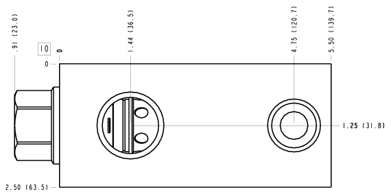 H4E Sun Hydraulics Ninety degree with reverse flow check - reducing Line mount manifold drawing
