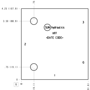 HFF Sun Hydraulics Ninety degree with gauge port Line mount manifold drawing