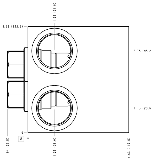 IMY – Cross port with make up checks – IMY_8B IMY Sun Hydraulics Cross port with make up checks Line mount manifold drawing