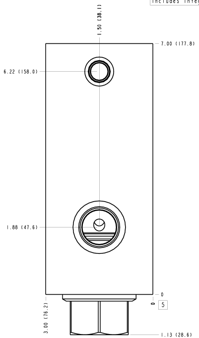 K2L Sun Hydraulics Ninety degree with reverse flow check - reducing Line mount manifold drawing