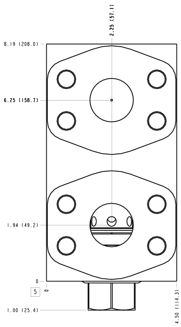 K46 Sun Hydraulics Ninety degree with reverse flow check - reducing Line mount manifold drawing