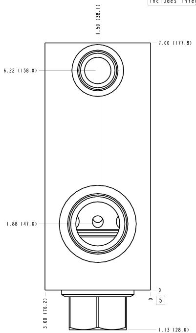 K4N Sun Hydraulics Ninety degree with reverse flow check - reducing Line mount manifold drawing