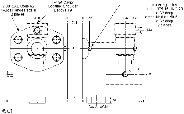 K68 Sun Hydraulics Ninety degree with reverse flow check - sequence Line mount manifold drawing