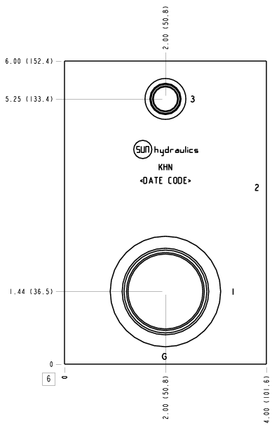 KHN Sun Hydraulics Through port 1 with gauge port Line mount manifold drawing