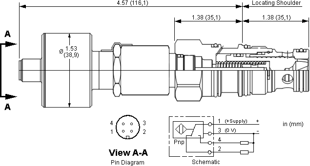 LOECZ-DN Sun Hydraulics Position Indication Valve – installation dimensions drawing, cavity T-2A