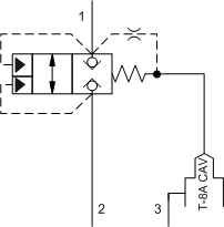 LOFA8 – Vent-to-open, spring-biased closed, unbalanced poppet logic element with pilot source from port 1 and integral T-8A control cavity – LO_A-8 LOFA8-DN Sun Hydraulics Logic Element Valve – hydraulic schematic symbol