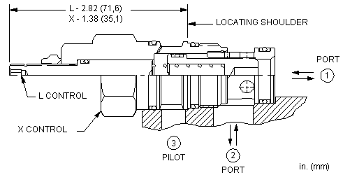 LOFC-XDN Sun Hydraulics Logic Element Valve – installation dimensions drawing, cavity T-2A