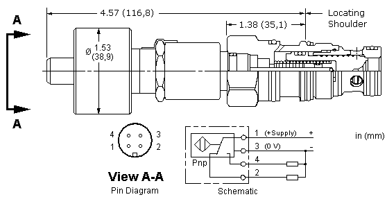 LOFCZ-DN Sun Hydraulics Position Indication Valve – installation dimensions drawing, cavity T-2A