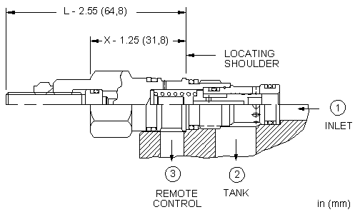 LRBC-XHN Sun Hydraulics Modulating Spool Valve – installation dimensions drawing, cavity T-163A