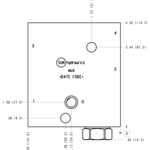 N4K Sun Hydraulics Ninety degree with reverse flow check - reducing Line mount manifold drawing