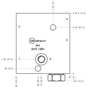 N4V Sun Hydraulics Ninety degree with reverse flow check - reducing Line mount manifold drawing