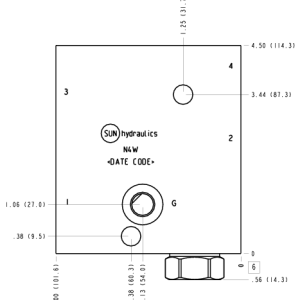 N4W Sun Hydraulics Ninety degree with reverse flow check - reducing Line mount manifold drawing