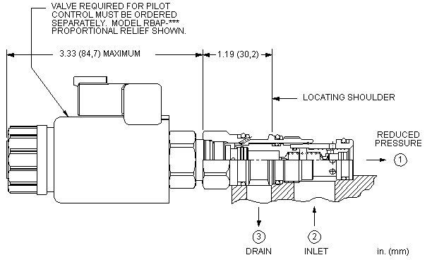 PBDB8-WN Sun Hydraulics Reducing Valve – installation dimensions drawing, cavity T-11A