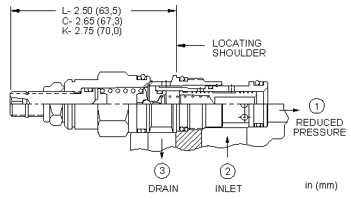 PBDF-LAN Sun Hydraulics Reducing Valve – installation dimensions drawing, cavity T-11A