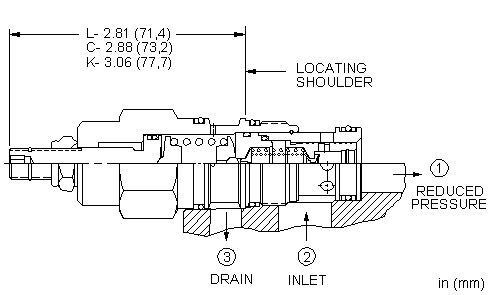 PBFB-LAN Sun Hydraulics Reducing Valve – installation dimensions drawing, cavity T-2A