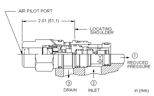 PBFC-ABN Sun Hydraulics Reducing Valve – installation dimensions drawing, cavity T-2A