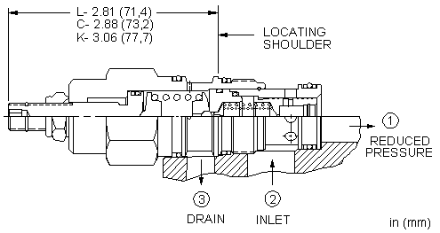 PBFF-LAN Sun Hydraulics Reducing Valve – installation dimensions drawing, cavity T-2A